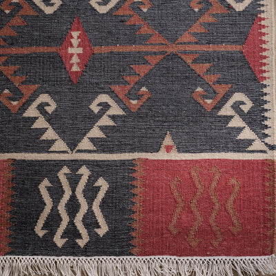 Wool Kilim Runner - Blue, Rust, Ivory Serrif