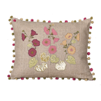 Hollyhocks Embroidered Linen Cushion
