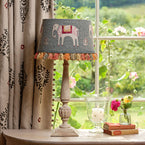Embroidered Indigo Linen 14" Empire Lampshade with Tassels