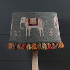 Embroidered Indigo Linen 14" Empire Lampshade with Tassels