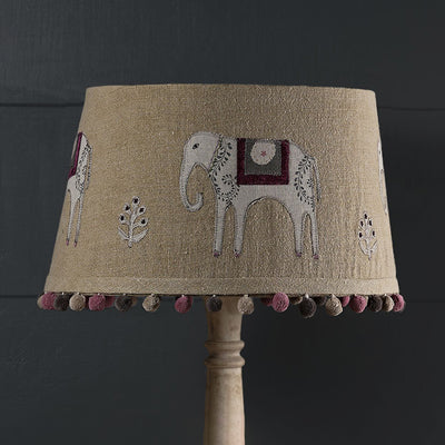 Embroidered Saffron Linen 14&quot; Empire Lampshade with Pompoms