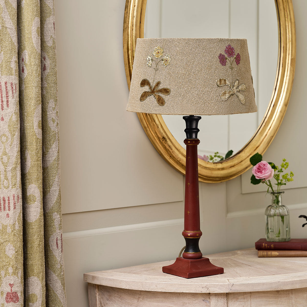 Embroidered Saffron Linen Auriculas 14" Lampshade