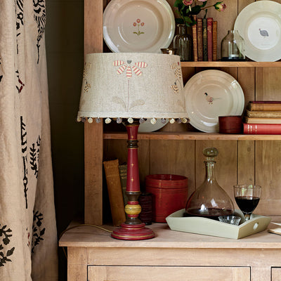 Embroidered Rustic Linen Echinaceas 14&quot; Lampshade