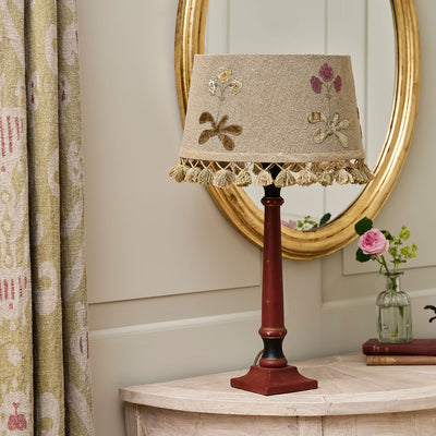 Embroidered Saffron Linen Auriculas 14&quot; Lampshade with tassels