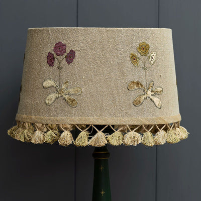 Embroidered Auricula Saffron Linen 16&quot; Lampshade