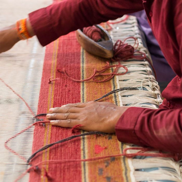 Hand-woven Wool Kilim - Damson Jaisalmer Stripe - Large