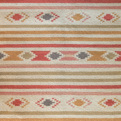 Carved Rectangular Kilim Footstool - Saffron Olive Stripe