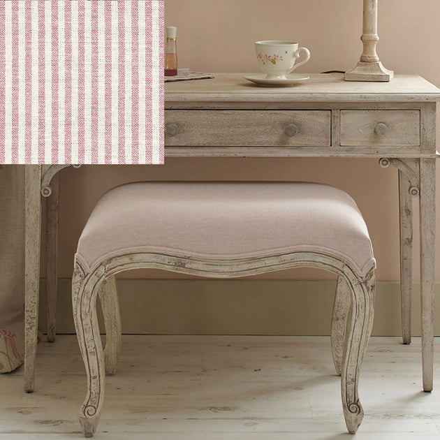 Ex-Display - Small Cabriole Stool - Rose Ivory Stripe