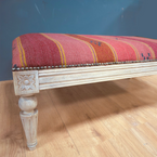 Carved Rectangular Kilim Footstool - Jaisalmer