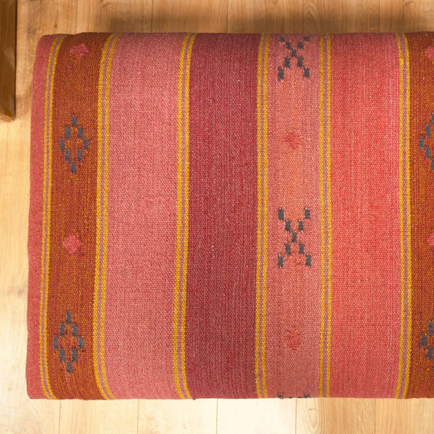 Carved Rectangular Kilim Footstool - Jaisalmer
