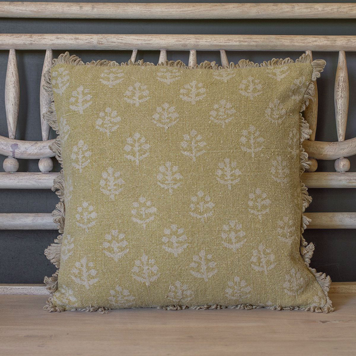 Green Gold Megha Stonewashed Linen Cushion