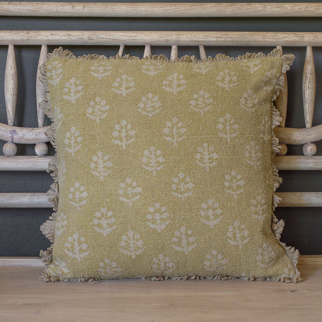 Green Gold Megha Stonewashed Linen Cushion