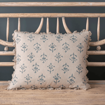 Marine Blue Moonflower Linen Cushion