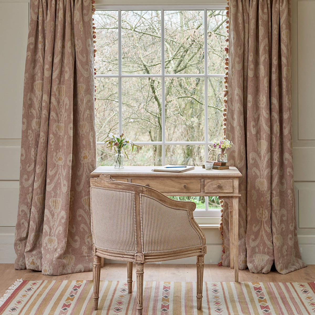 Hand-printed Dusky Pink Natasha Linen Stonewashed Panel - 359PS