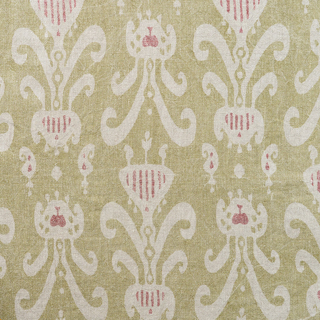 Hand-printed Summer Green Natasha Linen Stonewashed Panel (2.7m Approx.) - 359GR