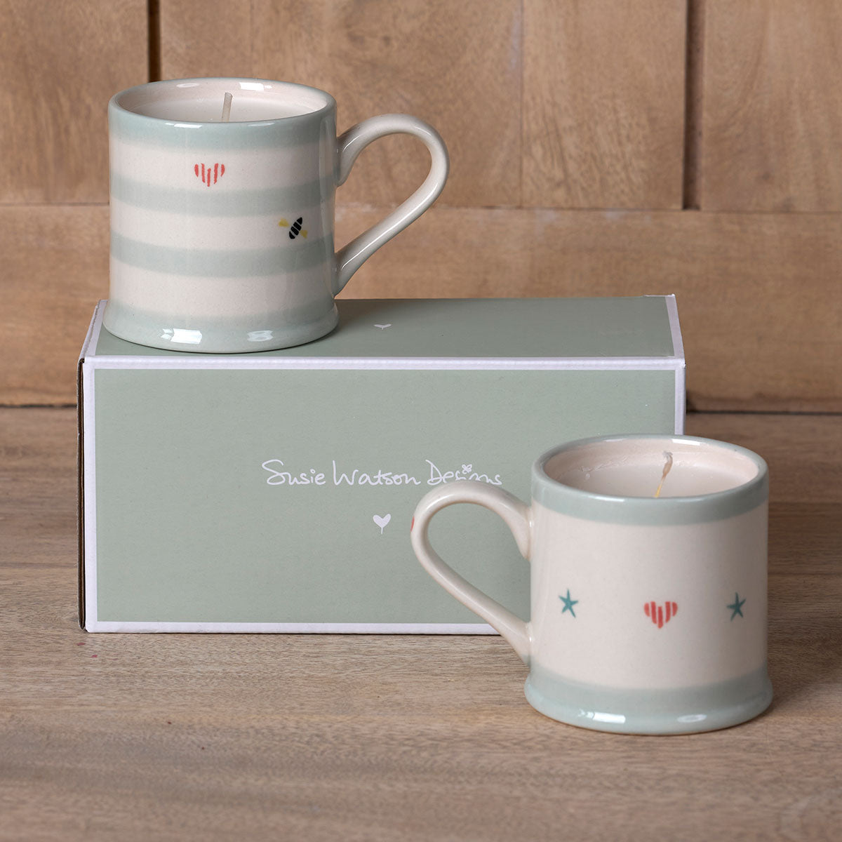 Bees and Anya scented candle espresso mugs with their gift box