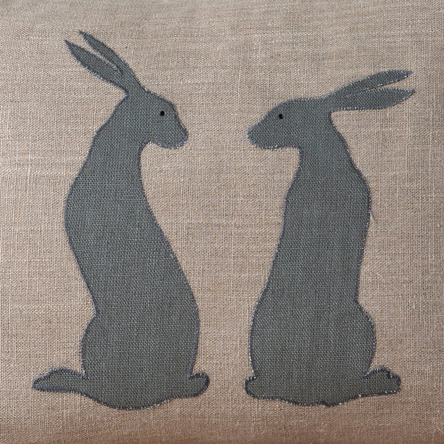 Applique Pair of Hares Linen Cushion