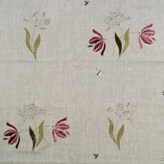 Parrot Tulips Embroidered Rustic Linen 3m Panel - 152