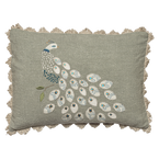Embroidered Peacock Shalini Linen Cushion