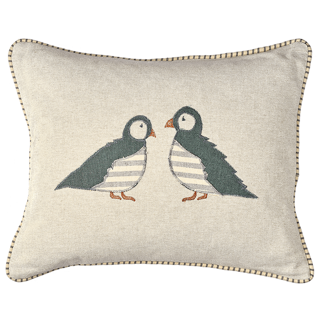 Embroidered Puffins Cushion