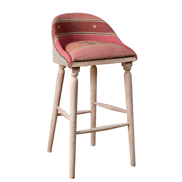 Pushkar Charcoal Kilim Upholstered Bar Stool