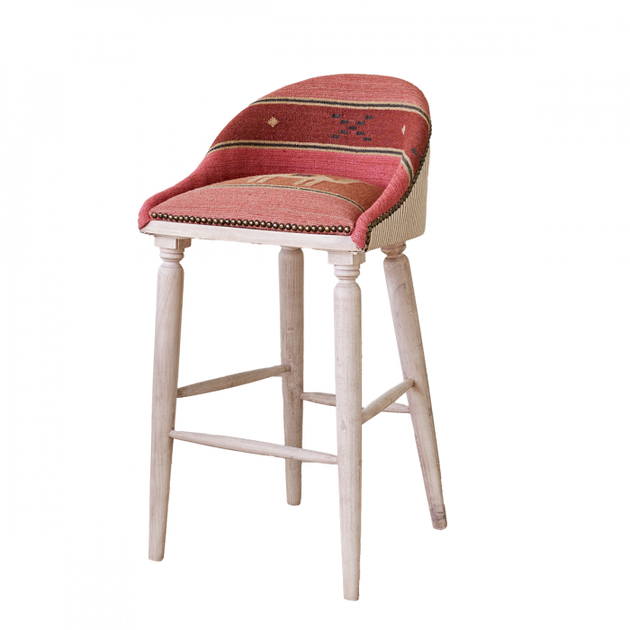 Pushkar Rose Kilim Upholstered Bar Stool