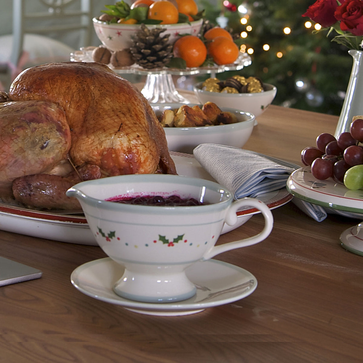 Christmas Holly Sauce Boat and Saucer