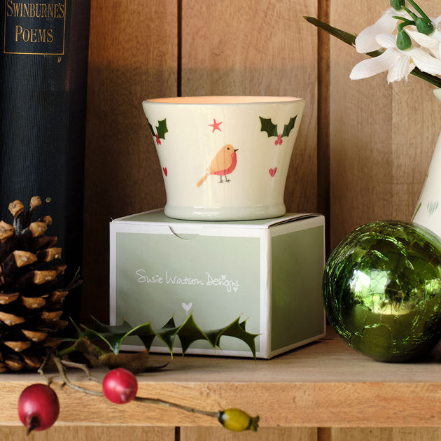 Christmas Robin Scented Candlepot