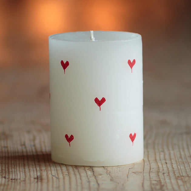 Red Heart Hand-painted Scented Pillar Candle 4"