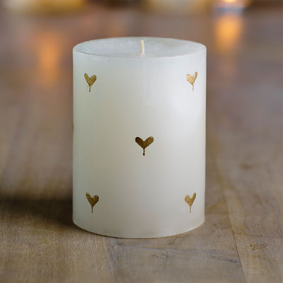 Gold Heart Hand-painted Scented Pillar Candle 4&quot;