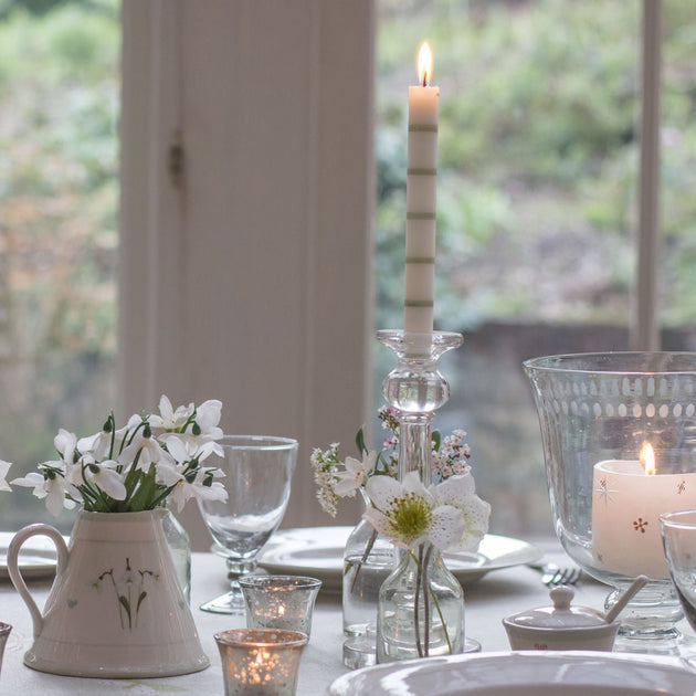 Green Thin Stripe Hand-painted Candle