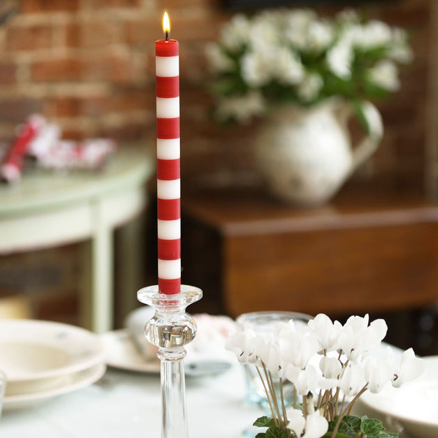 Red Stripe Hand-painted Candle