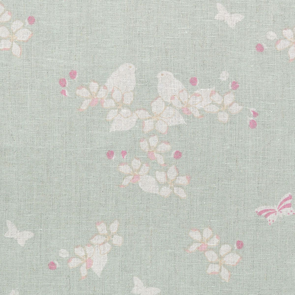 Single Curtain in Ivory Duck Egg Apple Blossom Linen - 110cm (W) x 210cm (L)