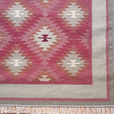 Wool Kilim Runner - Blue Rose  Ragini