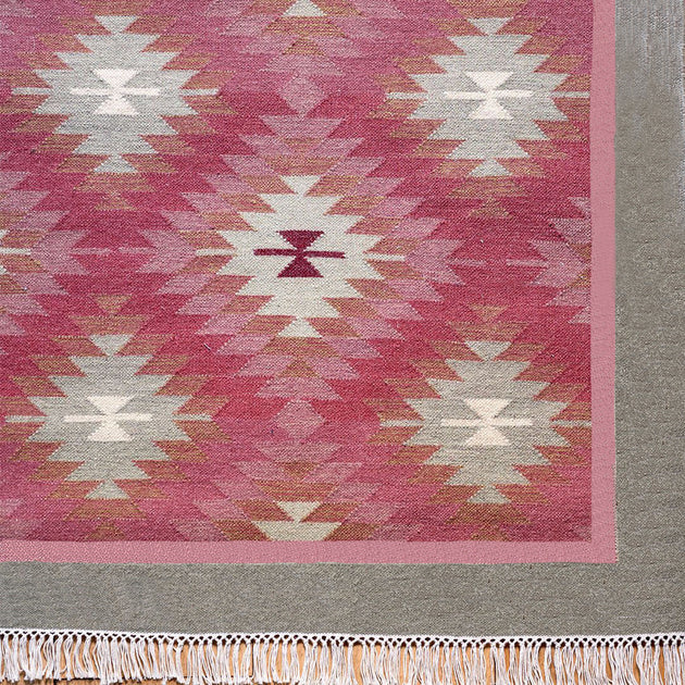 Hand-woven Wool Kilim Runner - Blue Rose Ragini  - Sample