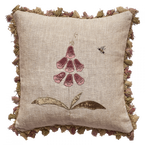 Rose Foxglove Rustic Linen Cushion with Tassels