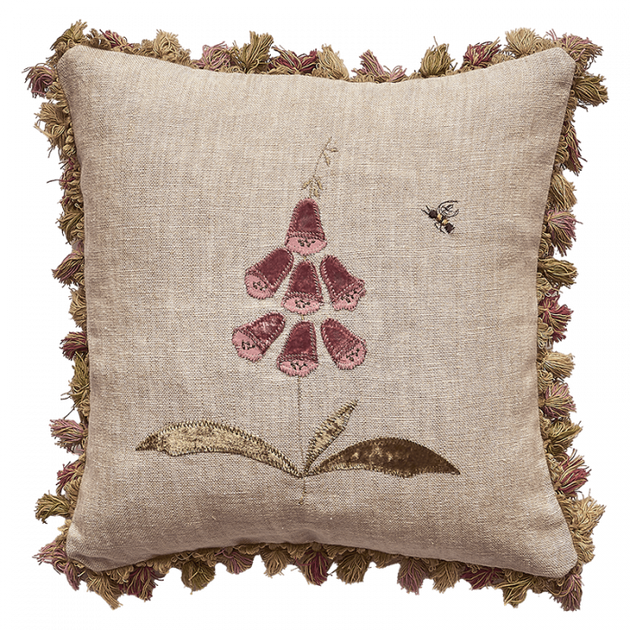 Rose Foxglove Rustic Linen Cushion with Tassels