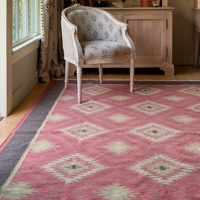 Rose Charcoal Shimla - Hand-woven Wool Kilim