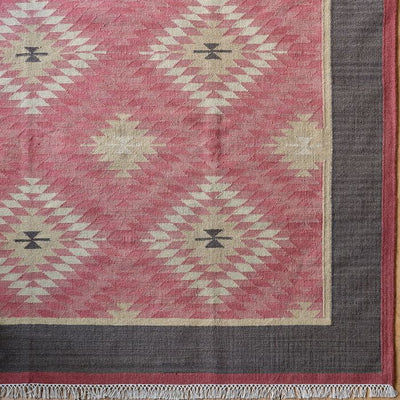 Hand-woven Wool Kilim -  Rose Charcoal Shimla - Large