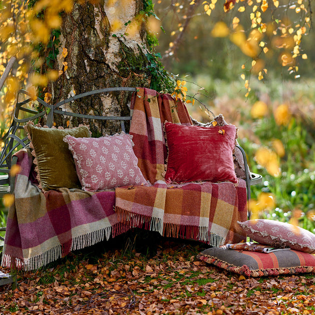 Red Gold Harlequin Shetland Wool Throw