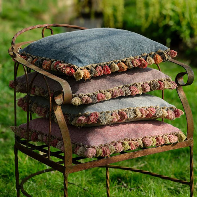 Large Red Earth Rustic Linen Cushion with Tassels