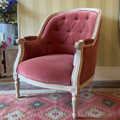 Large Buttoned Rusty Rose Velvet Library Chair