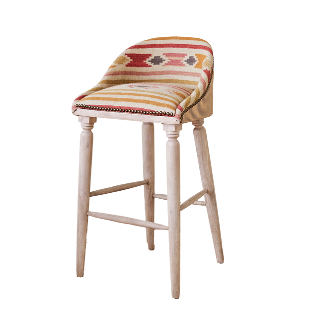 Saffron Stripe Kilim Upholstered Bar Stool