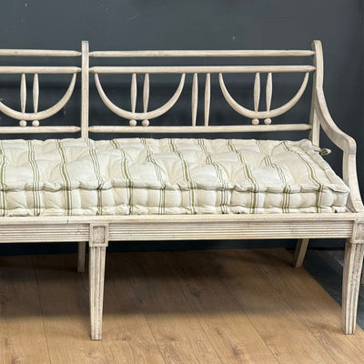 Olive Vintage Stripe Caned Sofa Box Cushion with ties