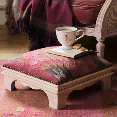 Small Square Wool Kilim Footstool