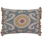 Summer Blue Bukhara Rustic Linen Cushion with Tassels