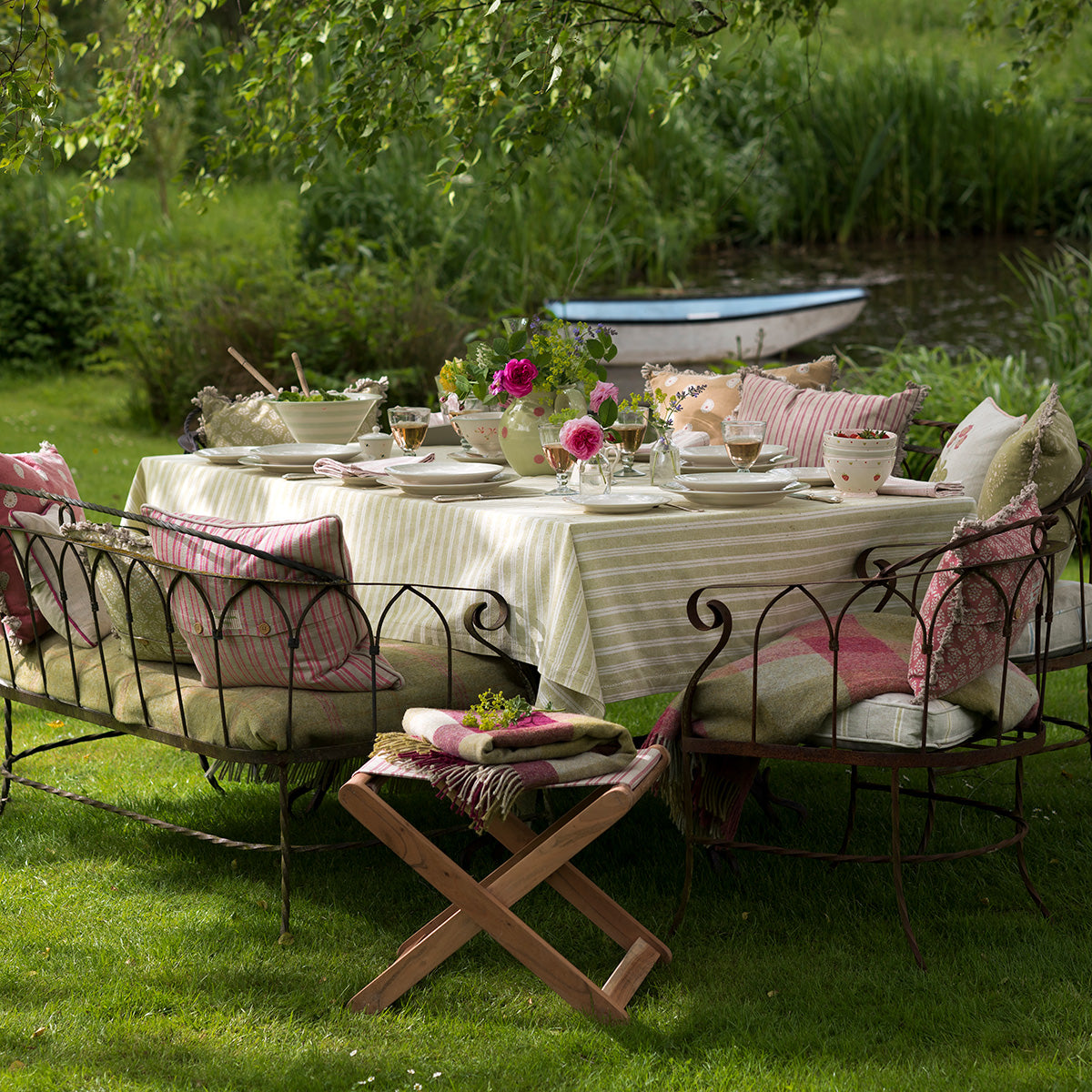 Summer Green Cambridge Stripe Tablecloth