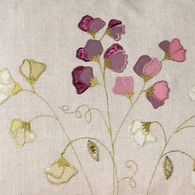 Embroidered Sweet Peas Linen 3m Panel - 150