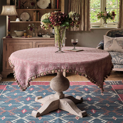 Red Earth Megha Rustic linen Tablecloth/Bridge Cloth - Tassels