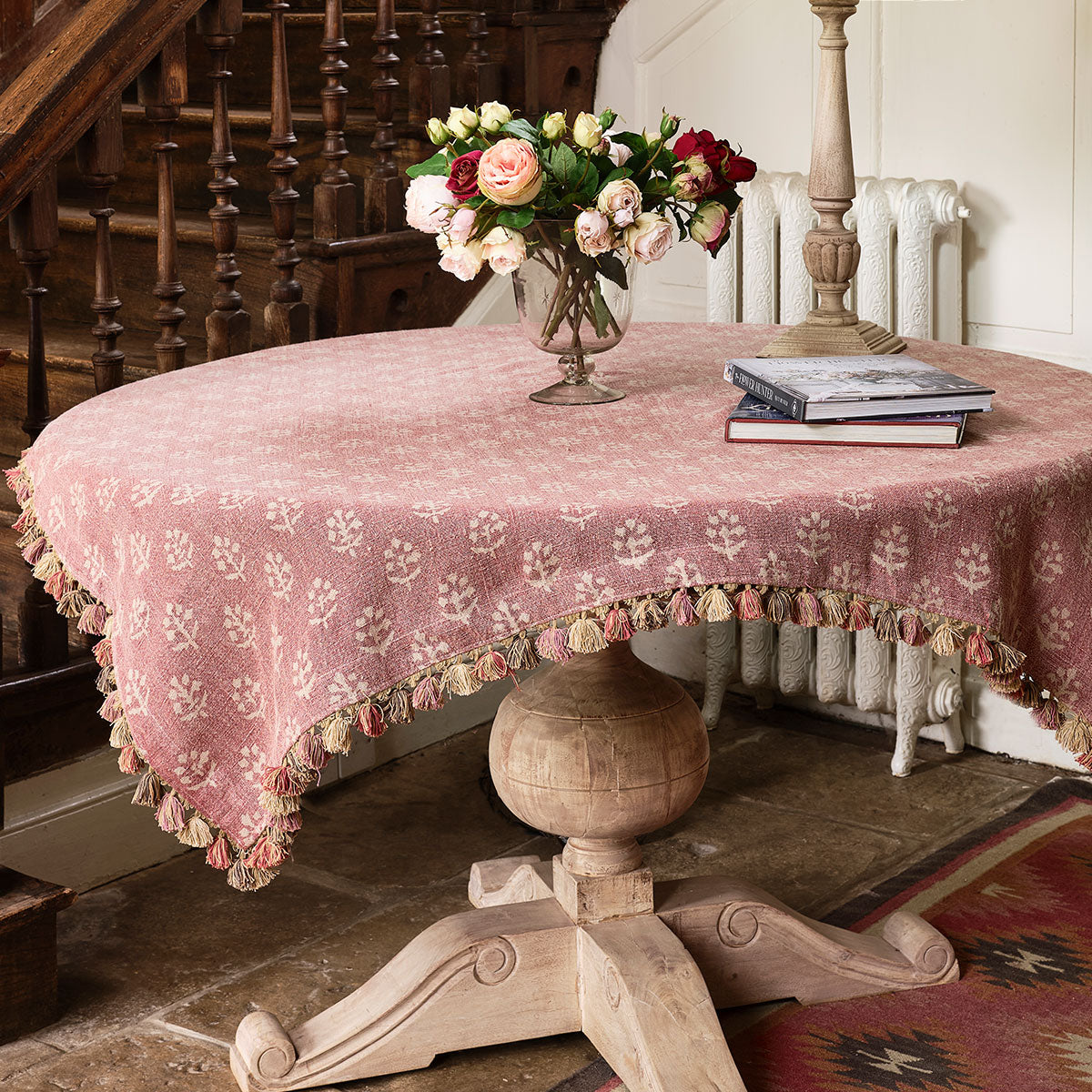 Rustic Cloth Tablecloth Red Earth Megha Rustic linen Tablecloth/Bridge Cloth - Tassels | Susie ...
